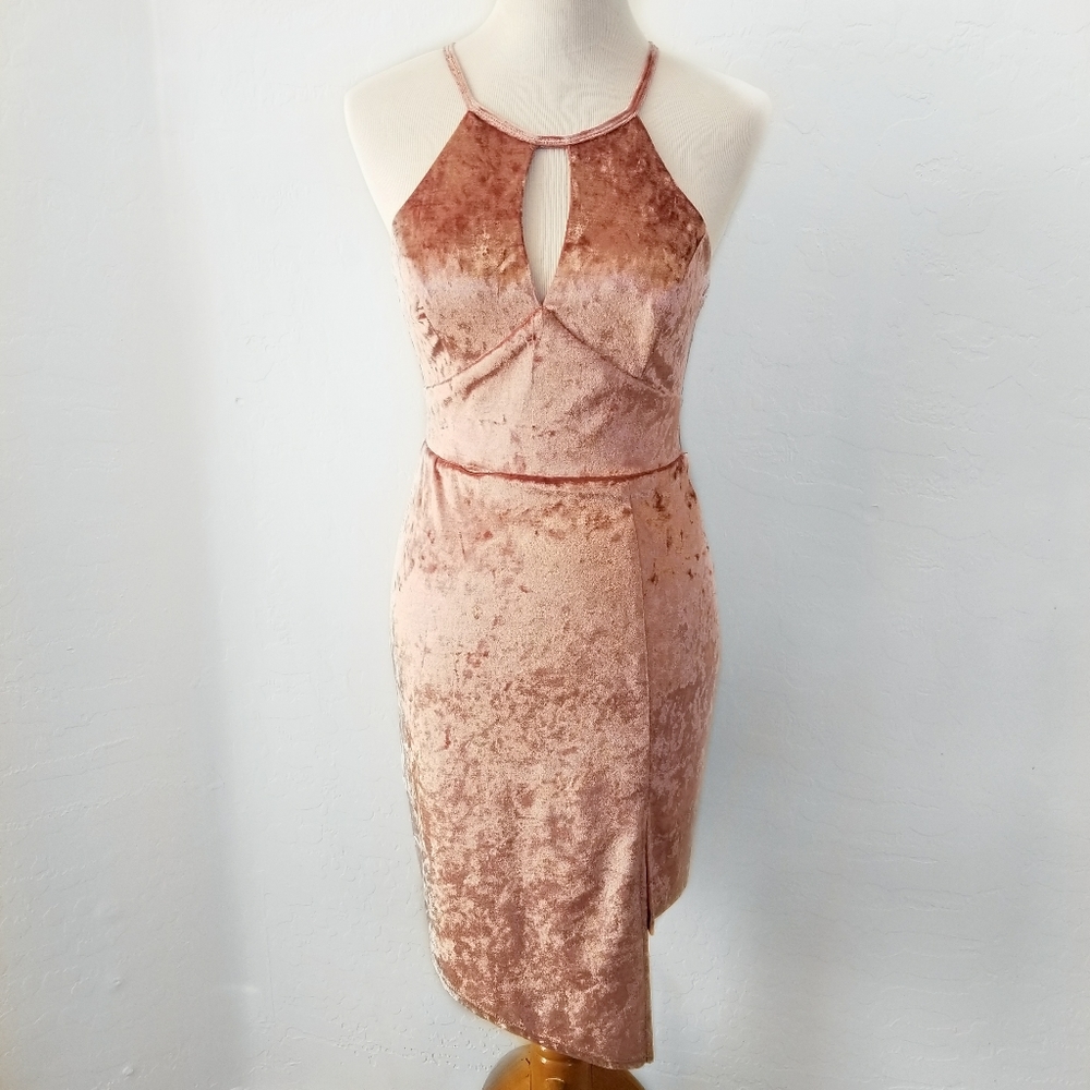 VELVET Pink halter top dress asymmetrical hem S